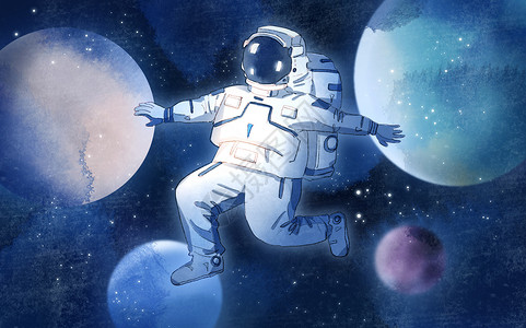 梦想中国翱翔太空的宇航员插画