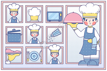 餐盘劳动节之厨师餐饮简笔画插画插画