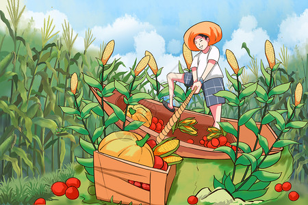 劳动节农民收获劳动节收获的农民插画