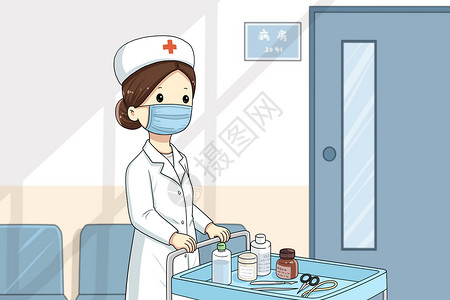 五一劳动节护士工作中的小护士插画