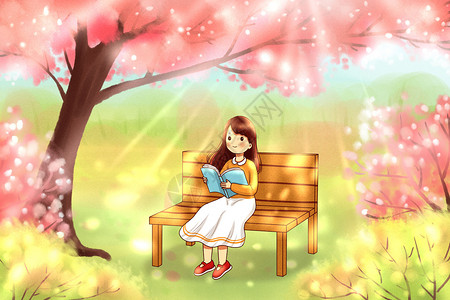 公园里看书的女孩背景图片