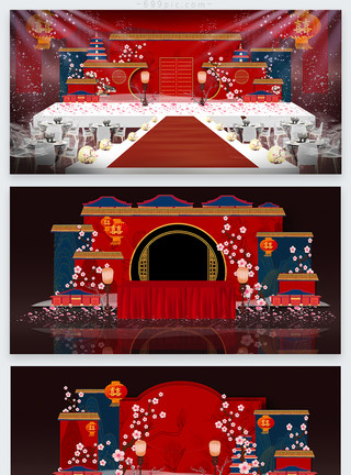 3d背景墙效果图红色大气婚礼背景墙效果图模板模板