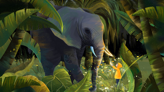 非洲布什大象大象手绘插画插画