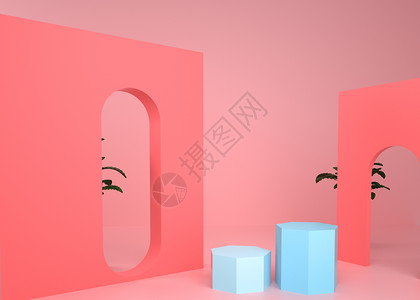 粉色3D几何电商背景图片