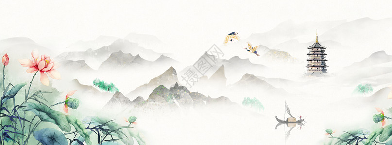 中国风水墨鸟古风水墨山水设计图片