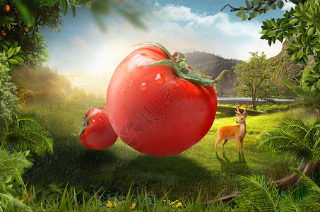 红彤彤西红柿创意蔬菜场景设计图片