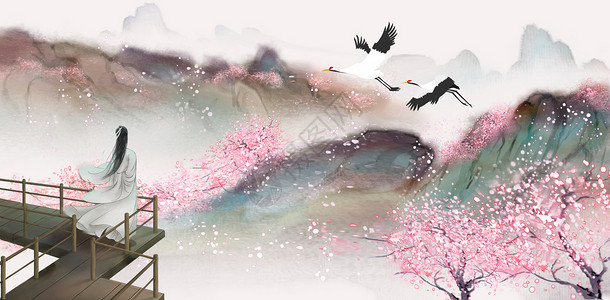樱花采风唯美古风背景设计图片