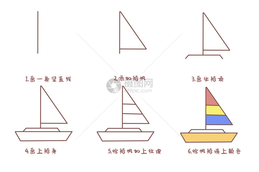 帆船简笔画步骤图片