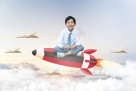 男孩和火箭创意教育设计图片