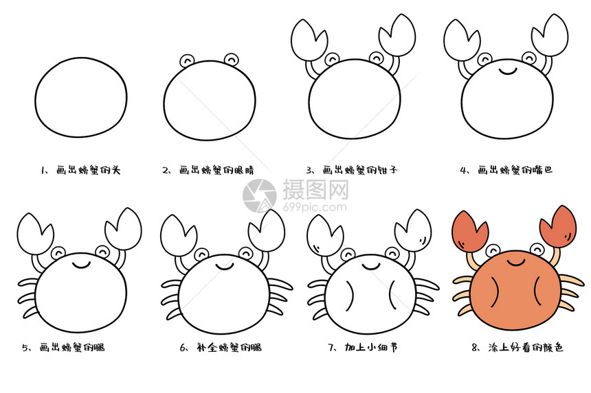 大螃蟹简笔画教程图图片