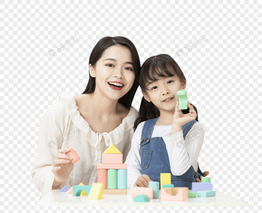 母女玩积木图片