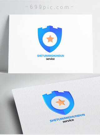 蓝色花蓝色科技盾牌logo图形设计模板