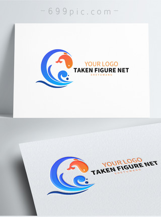 鱼素材海浪鱼logo设计模板