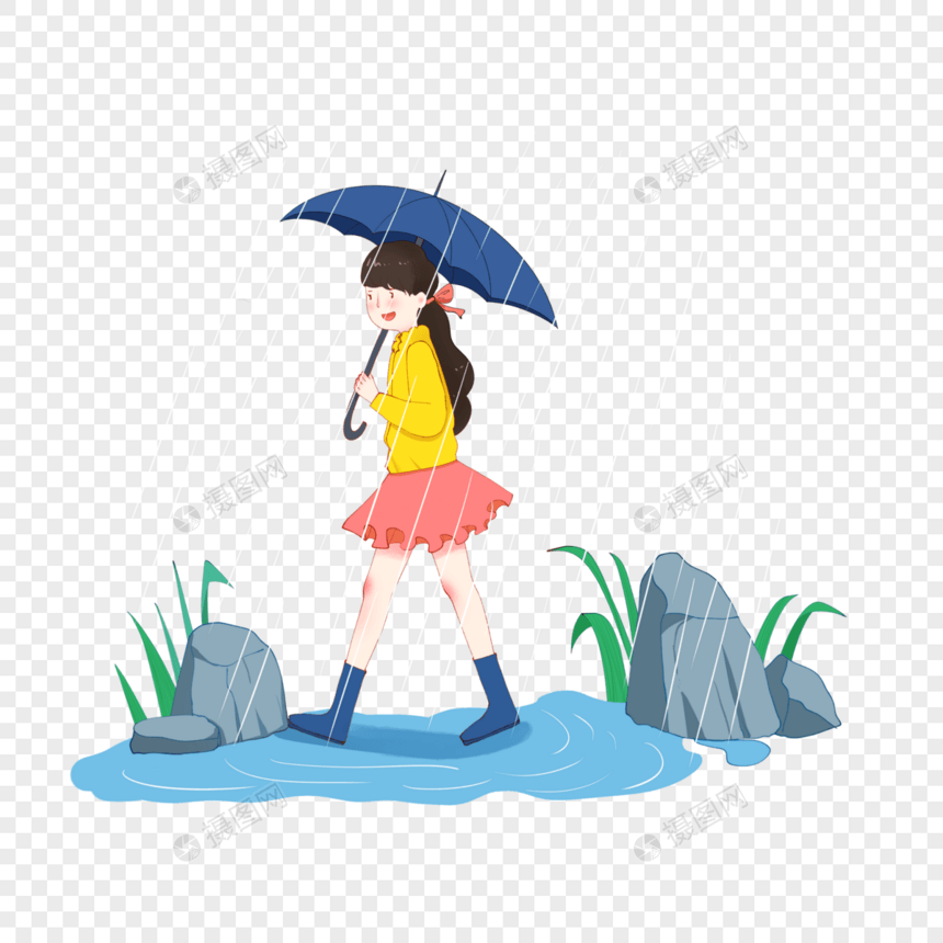 雨中漫步的女孩