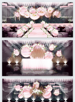 大气风粉色舞台粉色大理石唯美婚礼效果图模板