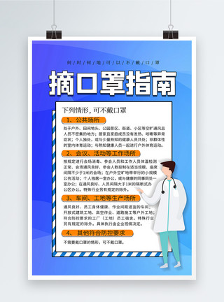 不摘政策大气渐变色摘口罩指南海报模板