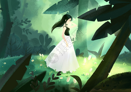 初夏森林沐浴阳光的少女绿荫高清图片素材