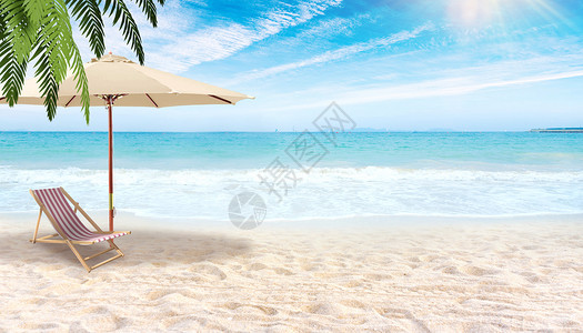 水彩沙滩大海沙滩度假背景设计图片