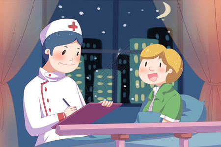 看望病人护士护士节记录病人的护士插画