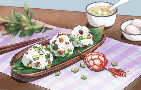 板栗粥香甜立夏饭插画