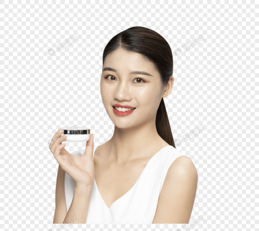 青年女性美容化妆擦粉底图片