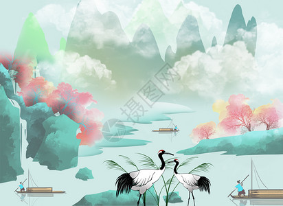 鹤元素中国风山水设计图片