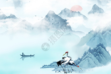 鹤元素中国风山水设计图片