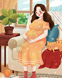 沙发上的母女母亲节幸福孕妈妈插画插画