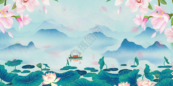 唯美水墨风荷花中国风背景设计图片