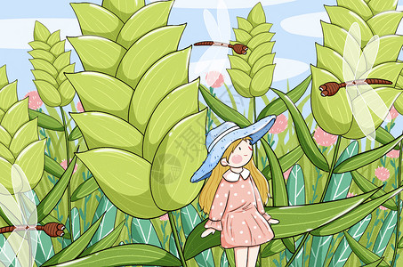 小满女孩与小麦手绘插画图片