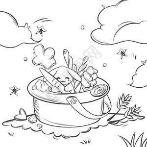 复活节面包小兔子野餐填色游戏插画