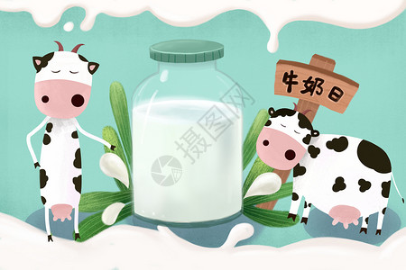世界牛奶日牛奶瓶与奶牛高清图片