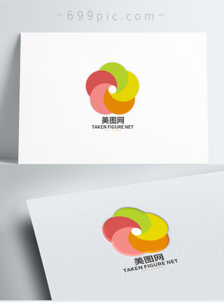 彩色立体图案彩色花朵形状logo设计模板