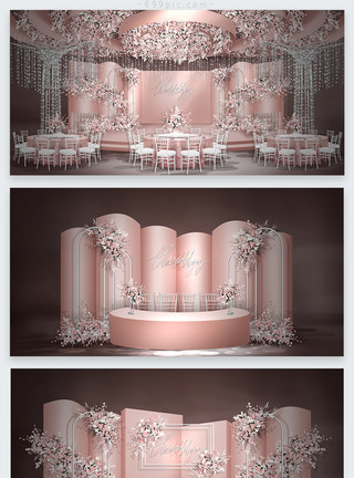 豪华大堂效果图莫兰迪粉色婚礼效果图模板