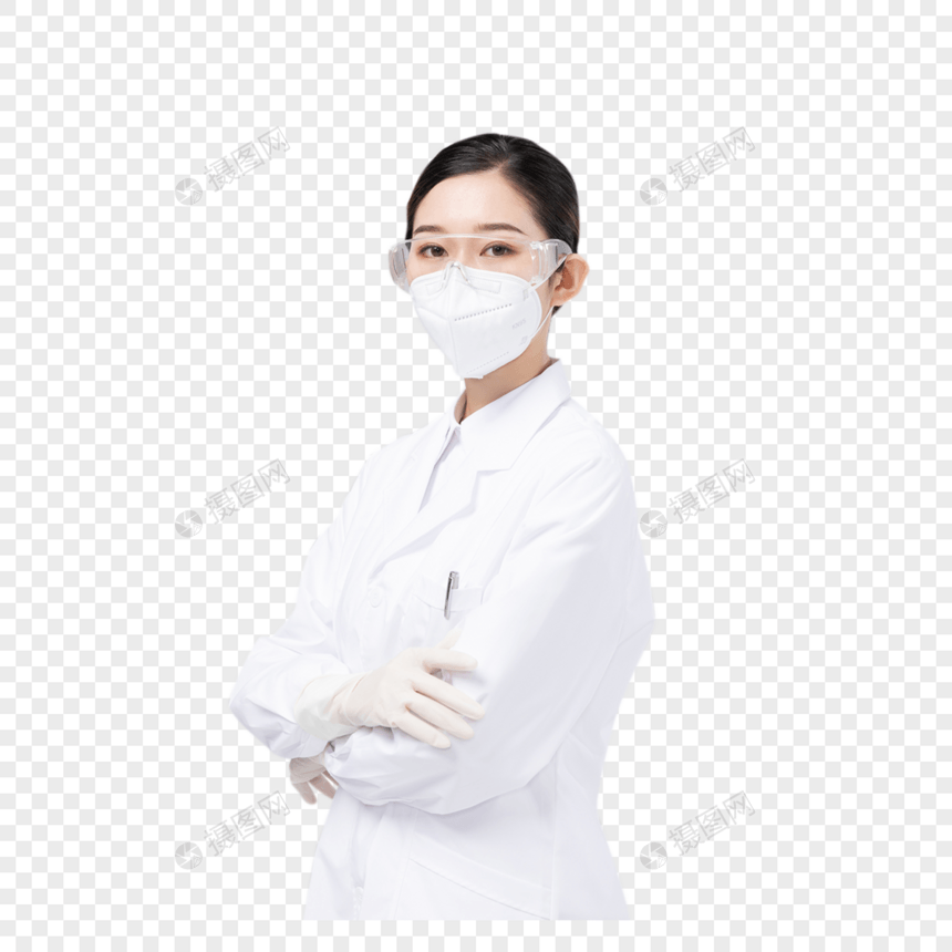 佩戴口罩与护目镜的女医生图片