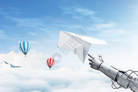 热气球起飞创意纸飞机设计图片