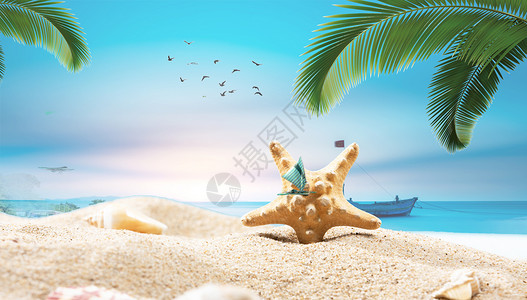 经典海岛旅游夏日沙滩背景设计图片