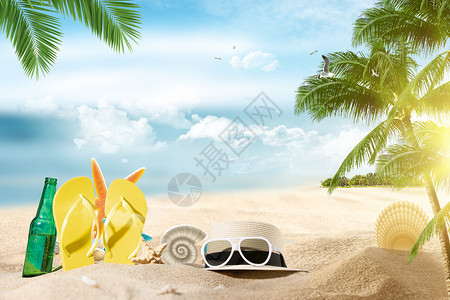 女拖鞋夏日沙滩背景设计图片