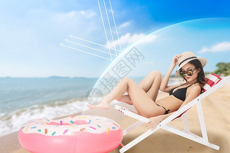 美女海边度假夏日海边防晒设计图片