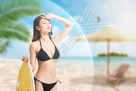 可爱比基尼女生夏日海边防晒设计图片