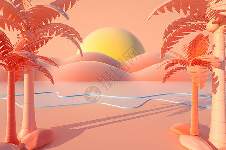 椰树风景C4D夏日三维插画设计图片