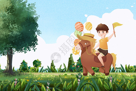 儿童节骑马的男孩背景图片