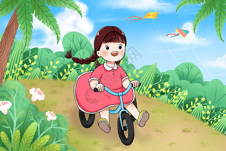 骑着小车郊游的女孩背景图片