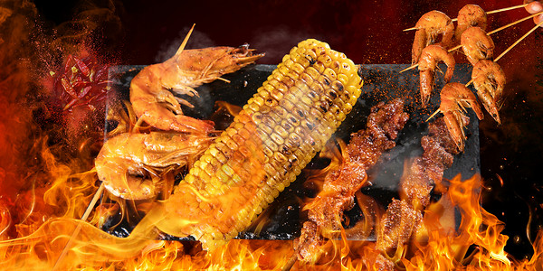 玉米播种烧烤美食设计图片