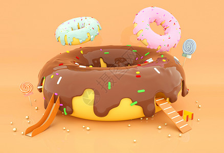 卡通美食促销卡通甜甜圈背景设计图片