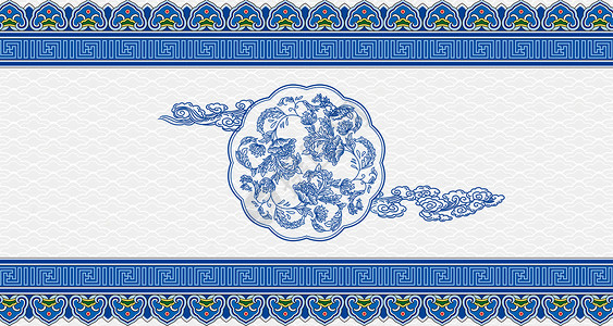 青花瓷碗筷蓝色中式底纹背景设计图片