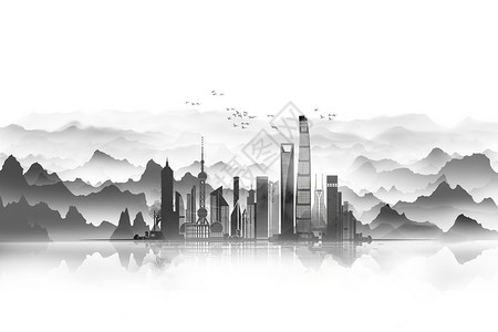 上海外滩风景中国风地标上海外滩插画