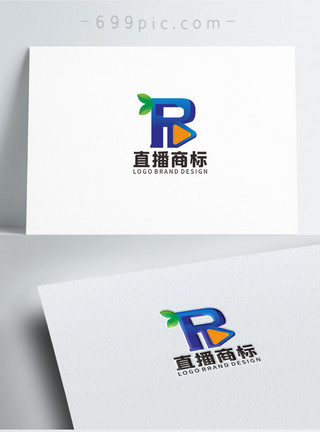 r背景字母播放器LOGO设计模板