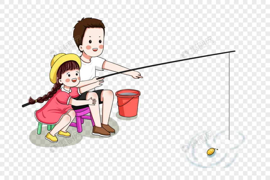 陪孩子钓鱼的父亲图片