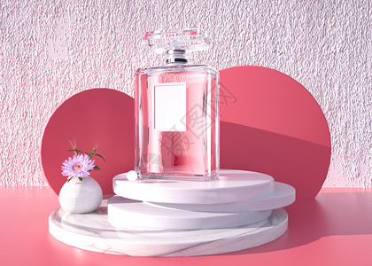粉色瓶子3D香水立体场景设计图片